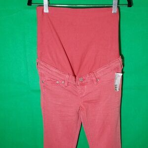 H&M Denim Maternity Jeans Size 4 Pink Low Rise Skinny High Rib Stretch NWT